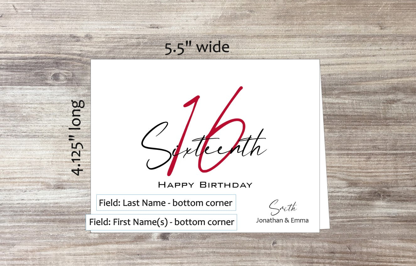 Happy 16th Birthday Card (#150105AS)