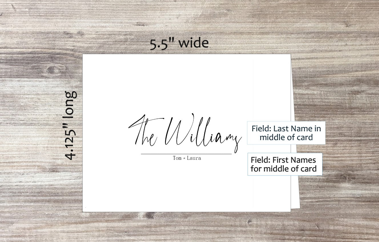 Set of 10 Last Name in Middle of Cards & COLORED Envelopes (#210105AC)