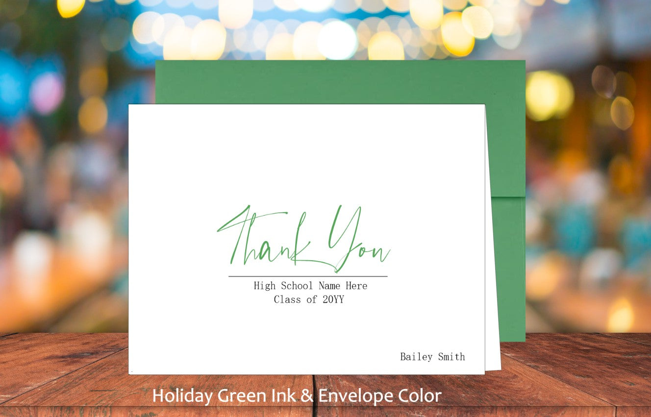 Set of 10 Thank You Graduation Cards & COLORED Envelopes (#220104AC)