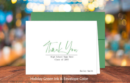 Set of 10 Thank You Graduation Cards & COLORED Envelopes (#220104AC)