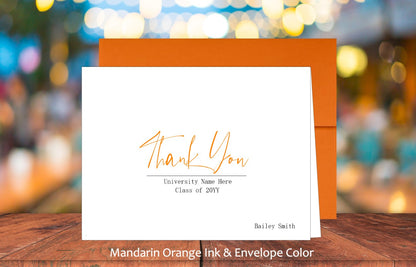 Set of 10 Thank You Graduation Cards & COLORED Envelopes (#220104AC)