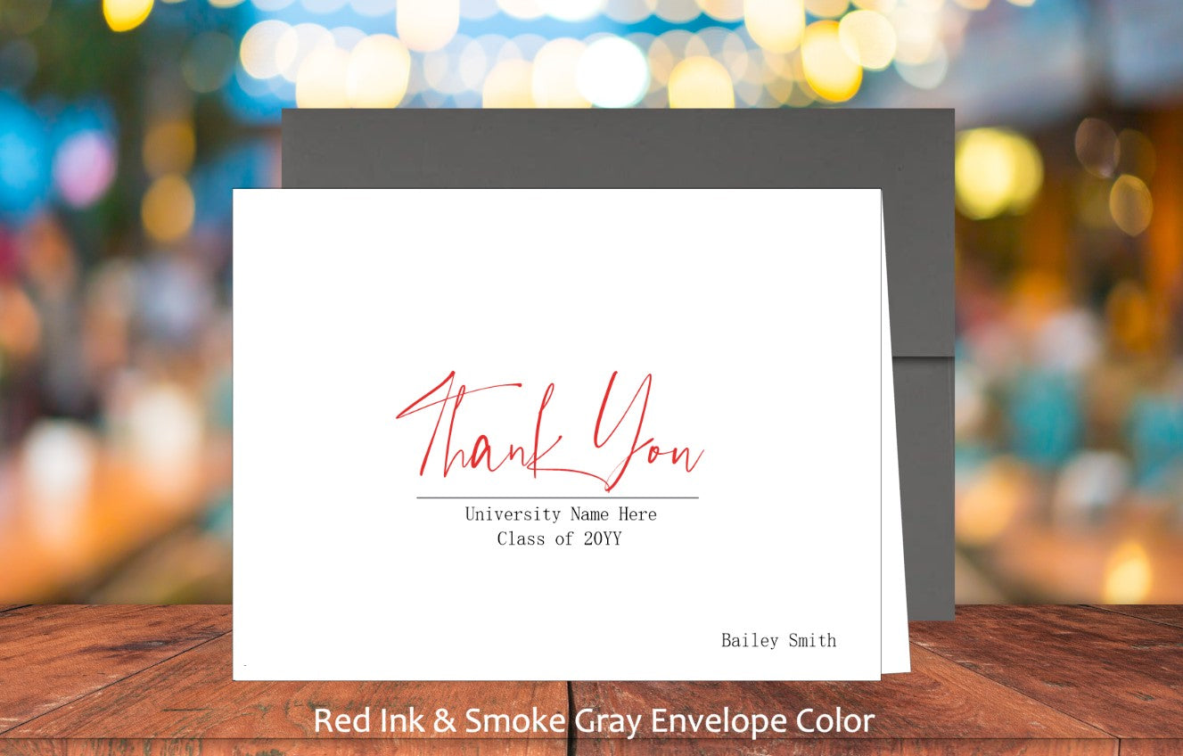 Set of 10 Thank You Graduation Cards & COLORED Envelopes (#220104AC)