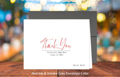 Set of 10 Thank You Graduation Cards & COLORED Envelopes (#220104AC)