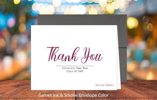 Set of 10 Thank You Graduation Cards & COLORED Envelopes (#220106AC)