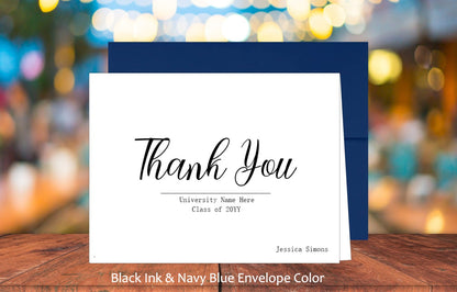 Set of 10 Thank You Graduation Cards & COLORED Envelopes (#220106AC)