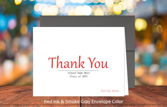 Set of 10 Thank You Graduation Cards & COLORED Envelopes (#220108AC)