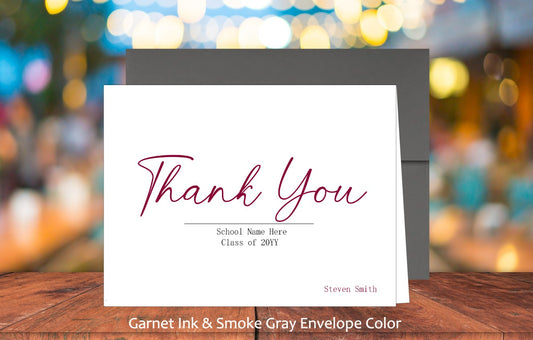 Set of 10 Thank You Graduation Cards & COLORED Envelopes (#220109AC)