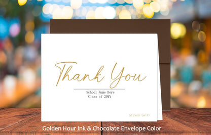 Set of 10 Thank You Graduation Cards & COLORED Envelopes (#220109AC)