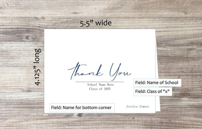 Set of 10 Thank You Graduation Cards & COLORED Envelopes (#220110AC)