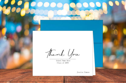 Set of 10 Thank You Graduation Cards & COLORED Envelopes (#220110AC)