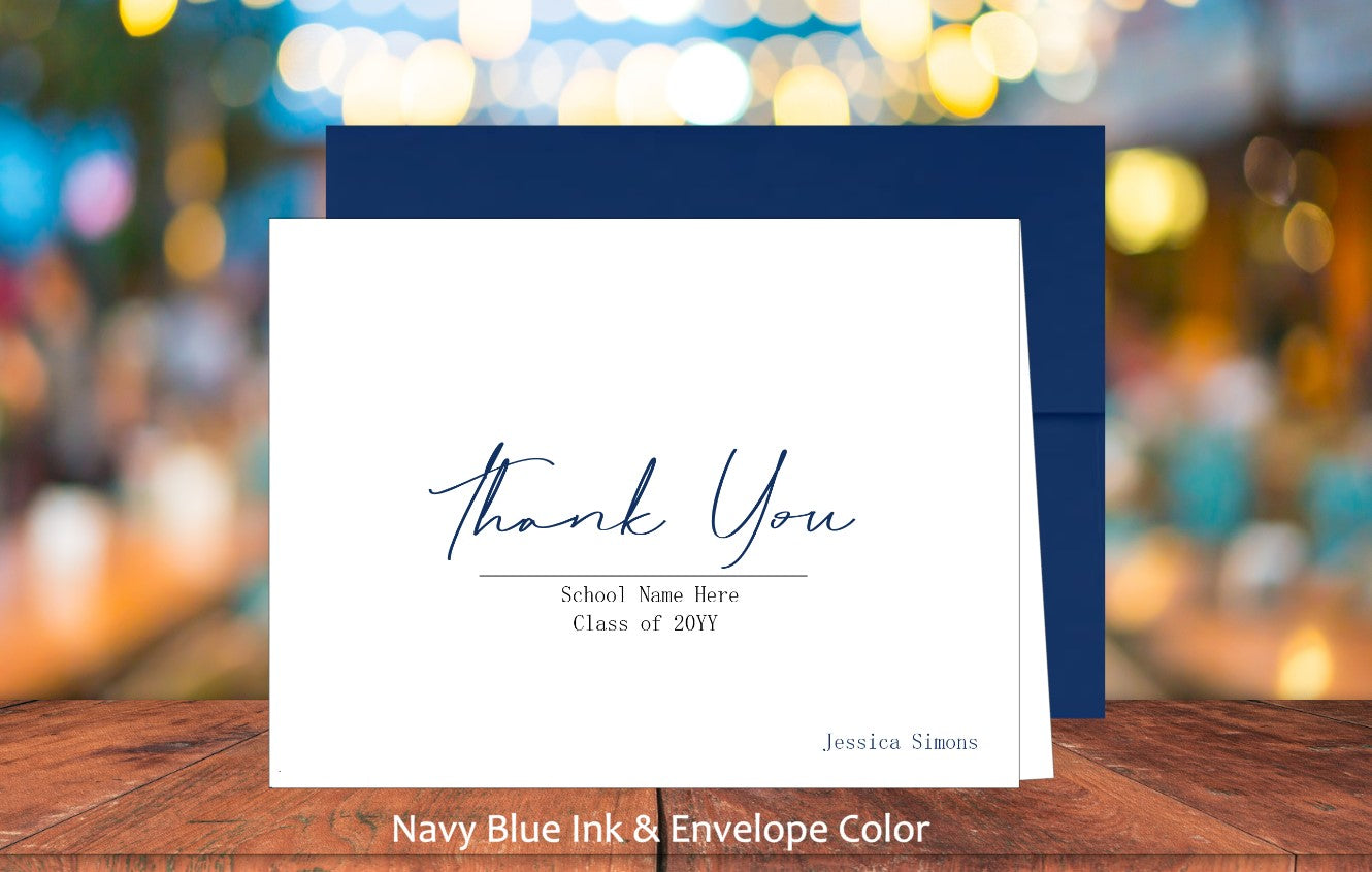 Set of 10 Thank You Graduation Cards & COLORED Envelopes (#220110AC)