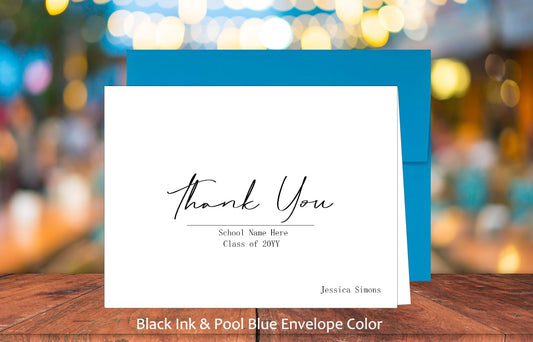 Set of 10 Thank You Graduation Cards & COLORED Envelopes (#220110AC)