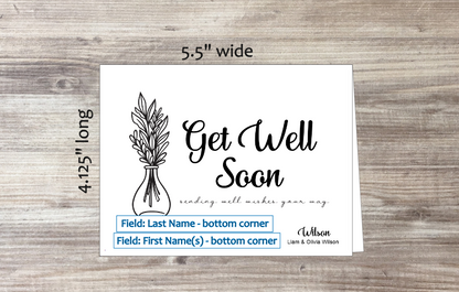 Set of 10 Get Well Soon Cards & COLORED Envelopes (#130120AC)