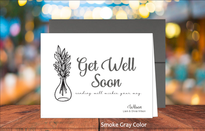 Set of 10 Get Well Soon Cards & COLORED Envelopes (#130120AC)