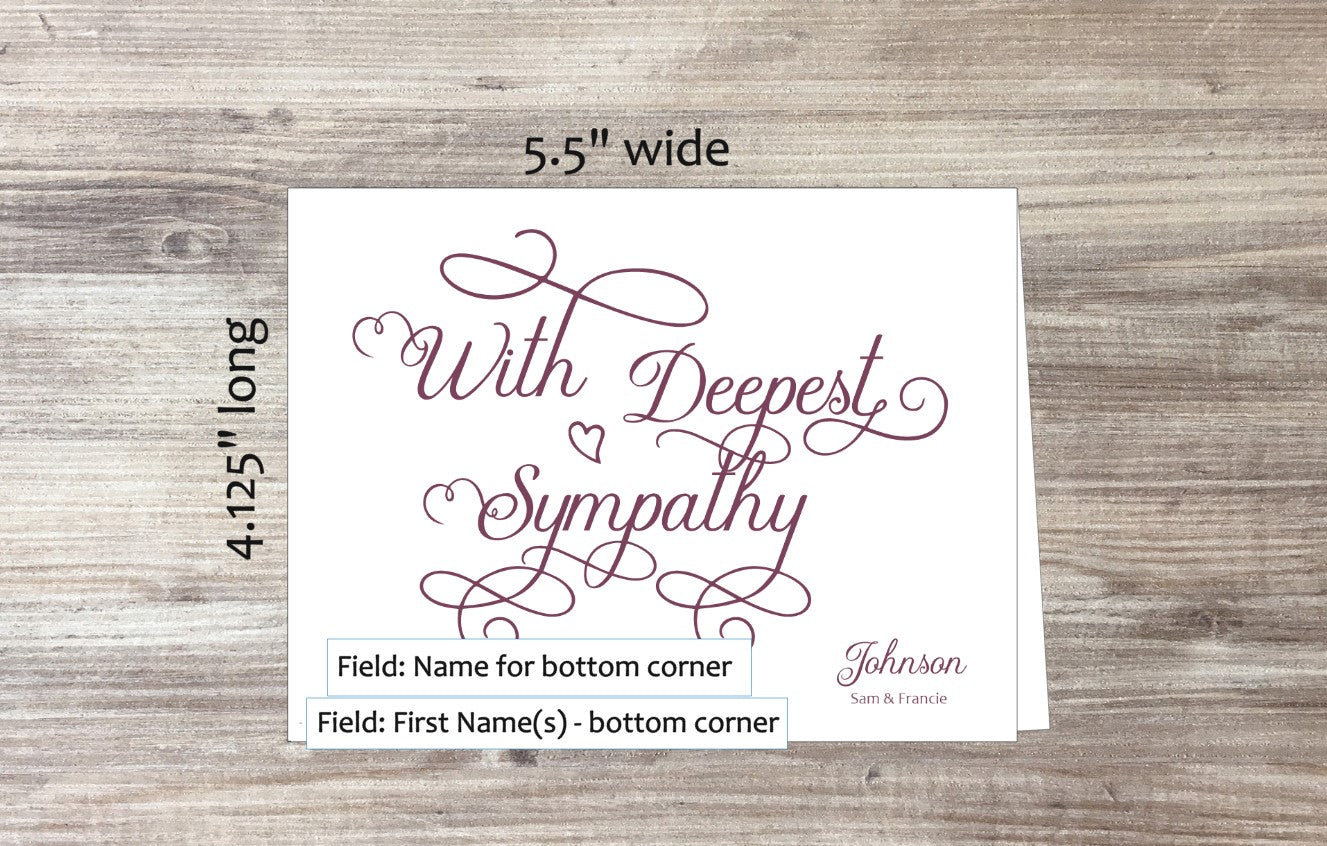 Set of 10 With Deepest Sympathy Cards & COLORED Envelopes (#190101AC)