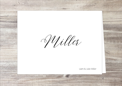 Set of 10 Cursive Last Name Cards & COLORED Envelopes (#210102AC)