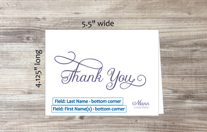 Set of 10 Thank You Cards & COLORED Envelopes (#120100AC)